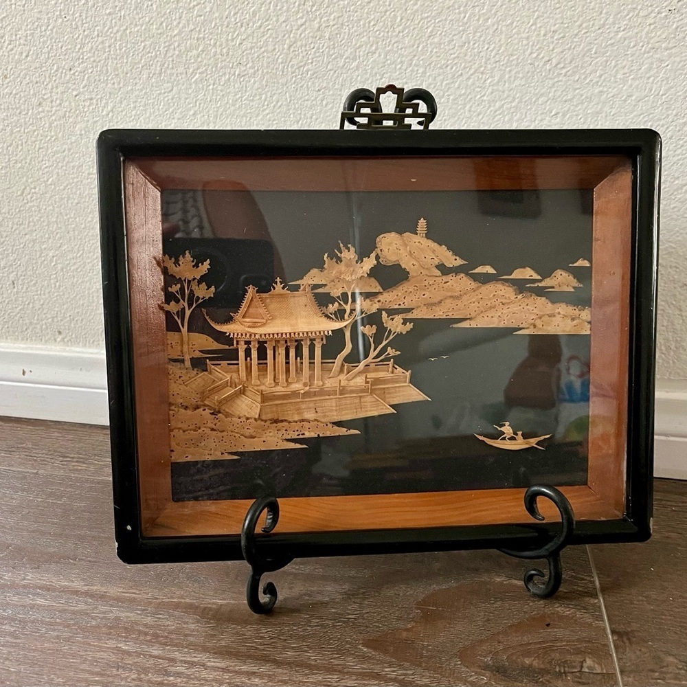 Black and Tan Framed Asian Art 9/12 inches